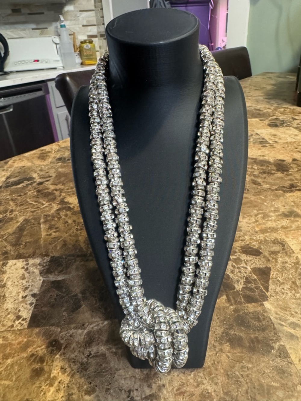 Silver Crystal Knot Statement Necklace